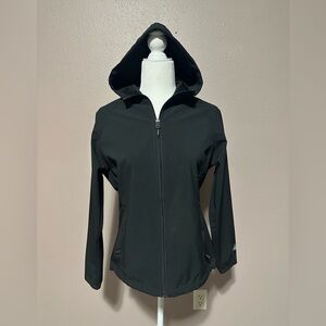 New Balance Jacket Womens Medium Black Windbreaker Full Zip Hooded Outdoors